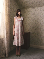 Cath Kidston Cream Hackney Rose Frill Trim Midi Dress - Image 2 of 9