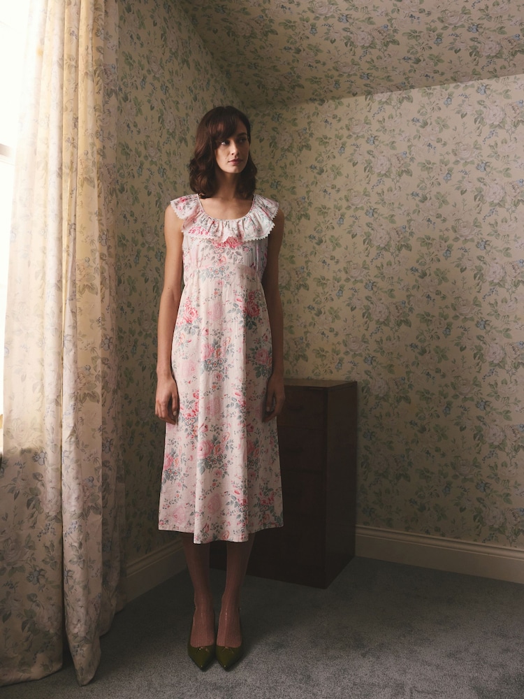 Cath Kidston Cream Hackney Rose Frill Trim Midi Dress - Image 2 of 9 Cath Kidston Cream Hackney Rose Frill Trim Midi Dress - Image 2 of 9