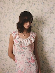 Cath Kidston Cream Hackney Rose Frill Trim Midi Dress - Image 4 of 9