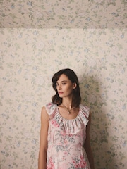 Cath Kidston Cream Hackney Rose Frill Trim Midi Dress - Image 5 of 9