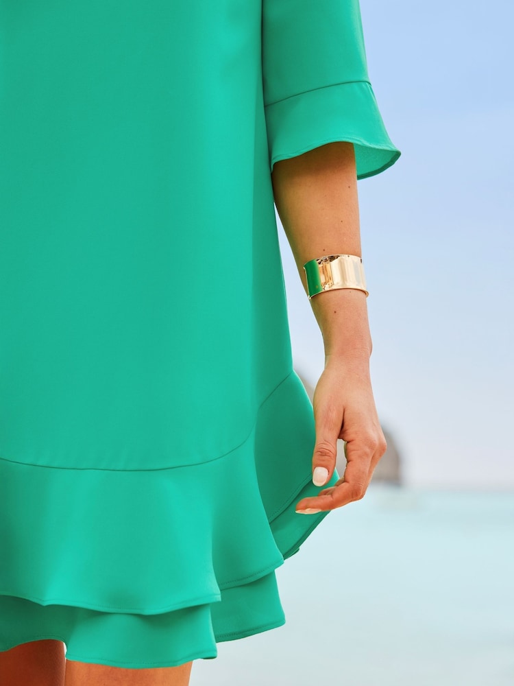 Sosandar Green Ruffle Hem Shift Dress - Image 5 of 5