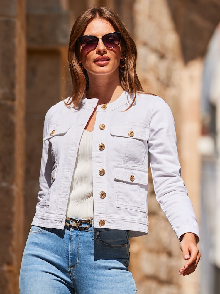 JaquetaSosandar com gola redonda e bolso frontal Denim - Imagem 1 de 5