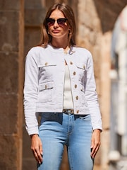 JaquetaSosandar com gola redonda e bolso frontal Denim - Imagem 4 de 5