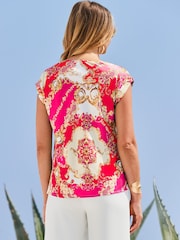 Sosandar Red Scarf Print Cowl Neck Top - Image 4 of 5