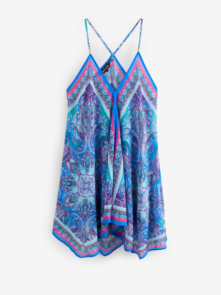 Sosandar Blue Scarf Print Hanky Hem Dress - Image 1 of 1 Sosandar Blue Scarf Print Hanky Hem Dress - Image 1 of 1