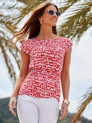 Sosandar Red Spot Print Ruched Waist Top - Image 1 of 4