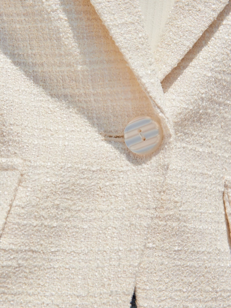 Sosandar Natural Boucle Blazer With Pearlescent Button - Image 5 of 5 Sosandar Natural Boucle Blazer With Pearlescent Button - Image 5 of 5