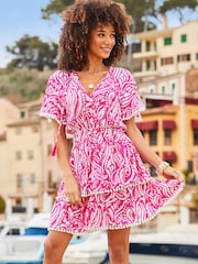 Rosa - Vestido amassado com estampa paisley e pompom Sosandar - Imagem 1 de 3
