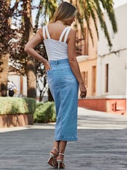 Sosandar Blue Longline Denim Midi Skirt - Image 3 of 4