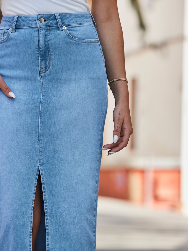 Sosandar Blue Longline Denim Midi Skirt - Image 4 of 4