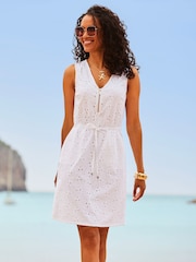 Sosandar White Broderie Zip Front Dress - Image 1 of 4