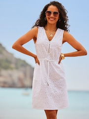 Sosandar White Broderie Zip Front Dress - Image 2 of 4