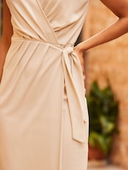 Sosandar Natural Faux Wrap Midi Dress - Image 4 of 5