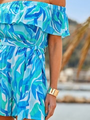 Sosandar Blue Watercolour Print Bardot Playsuit - Image 3 of 5