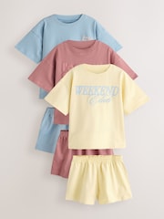 Yellow/Blue slogan Short Pyjamas 3 Pack (3-16yrs) - Image 5 of 8