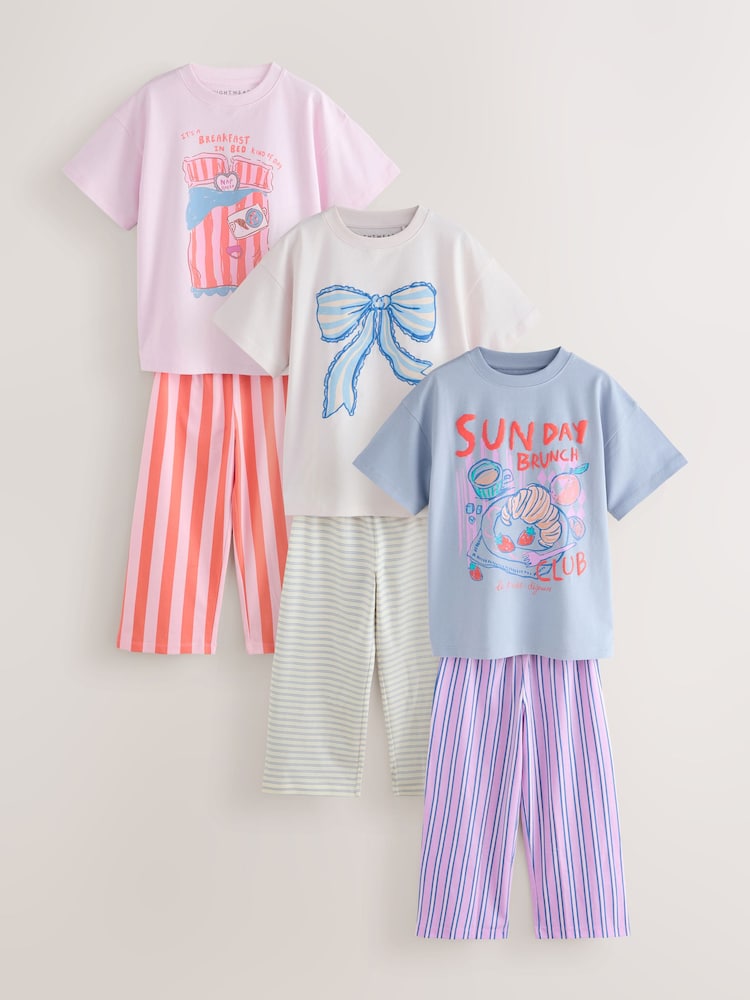 Orange/Pink Wide Leg Pyjamas 3 Pack (3-16yrs) - Image 1 of 6
