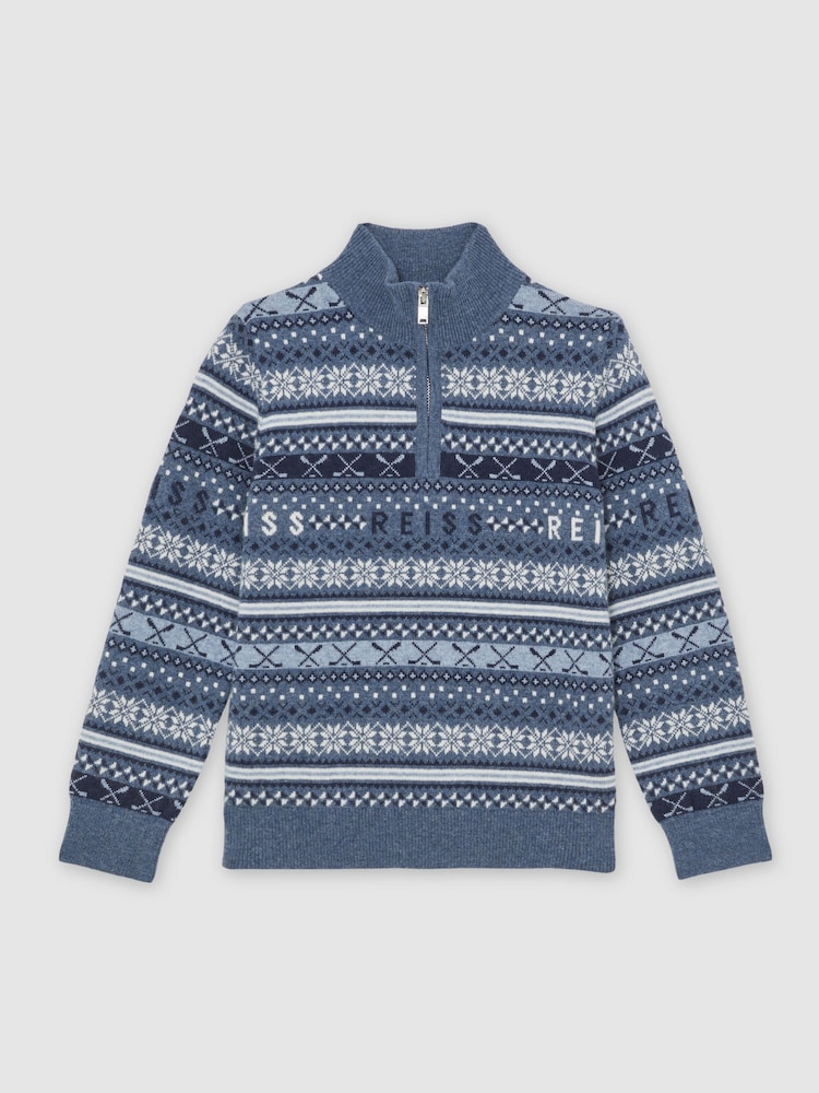 Reiss Airforce Blue Barkley Wool-Blend Fair Isle Jumper With Cashmere - Image 2 of 4 Reiss Airforce Blue Barkley Wool-Blend Fair Isle Jumper With Cashmere - Image 2 of 4