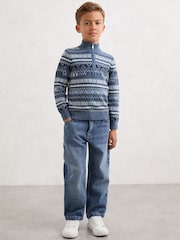 Reiss Airforce Blue Barkley Wool-Blend Fair Isle Jumper With Cashmere - Image 3 of 4