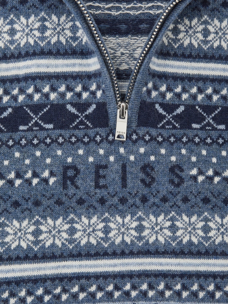Reiss Airforce Blue Barkley Wool-Blend Fair Isle Jumper With Cashmere - Image 4 of 4 Reiss Airforce Blue Barkley Wool-Blend Fair Isle Jumper With Cashmere - Image 4 of 4