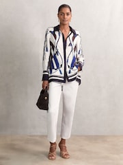 Reiss Navy Isla Scarf Print Colourblock Shirt - Image 1 of 5