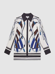 Reiss Navy Isla Scarf Print Colourblock Shirt - Image 2 of 5