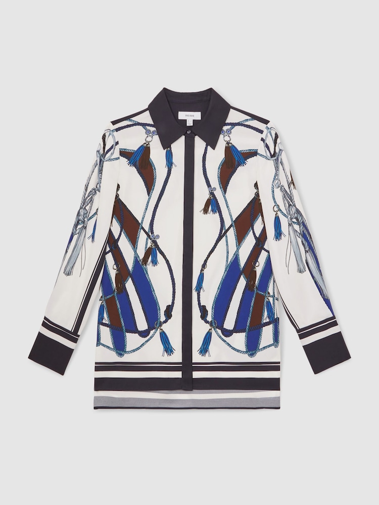 Reiss Navy Isla Scarf Print Colourblock Shirt - Image 2 of 5