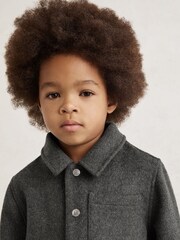 Reiss Charcoal Benjamin Wool-Blend Detachable-Hood Overshirt - Image 4 of 5
