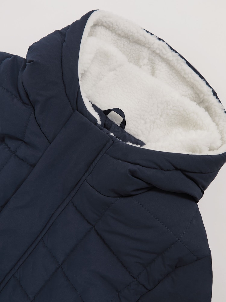 Reiss Navy Nick Fleece-Trim Hooded Puffer Jacket - Image 4 of 4 Reiss Navy Nick Fleece-Trim Hooded Puffer Jacket - Image 4 of 4
