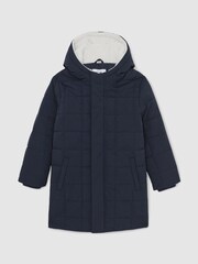 Reiss Navy Nick Fleece-Trim Hooded Puffer Jacket - Image 2 of 4