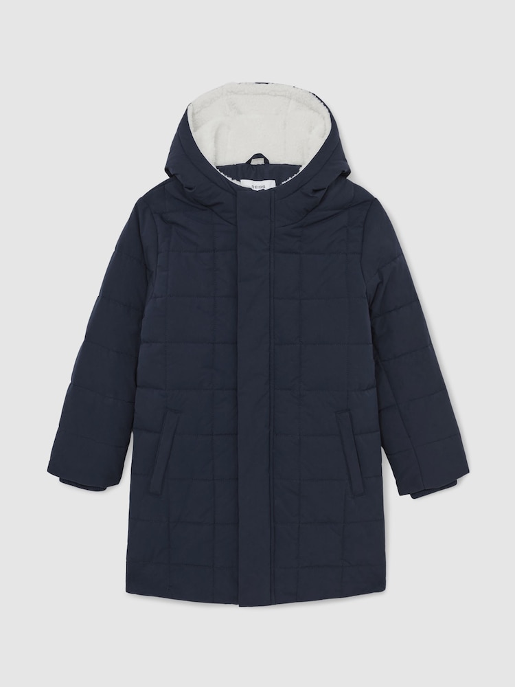 Reiss Navy Nick Fleece-Trim Hooded Puffer Jacket - Image 2 of 4