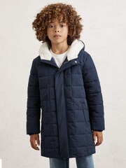 Reiss Navy Nick Fleece-Trim Hooded Puffer Jacket - Image 3 of 4