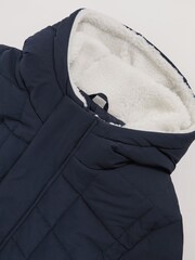 Reiss Navy Nick Fleece-Trim Hooded Puffer Jacket - Image 4 of 4