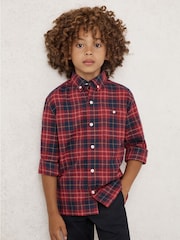 Reiss Red/Navy Blue Bronts Cotton Button-Through Tartan Shirt - Image 1 of 4