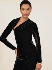 Reiss Black Kass Velvet Sheer-Panel Cut-Out Midi Dress - Image 1 of 6