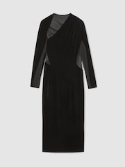 Reiss Black Kass Velvet Sheer-Panel Cut-Out Midi Dress - Image 2 of 6