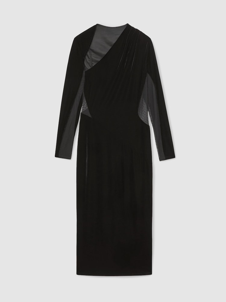 Reiss Black Kass Velvet Sheer-Panel Cut-Out Midi Dress - Image 2 of 6