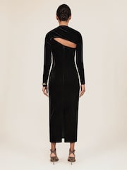 Reiss Black Kass Velvet Sheer-Panel Cut-Out Midi Dress - Image 5 of 6