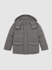 Reiss Charcoal Mercury Quilted Hooded Puffer Jacket - Image 2 of 4