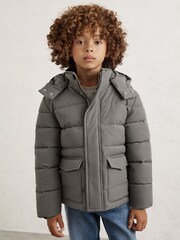 Reiss Charcoal Mercury Quilted Hooded Puffer Jacket - Image 3 of 4