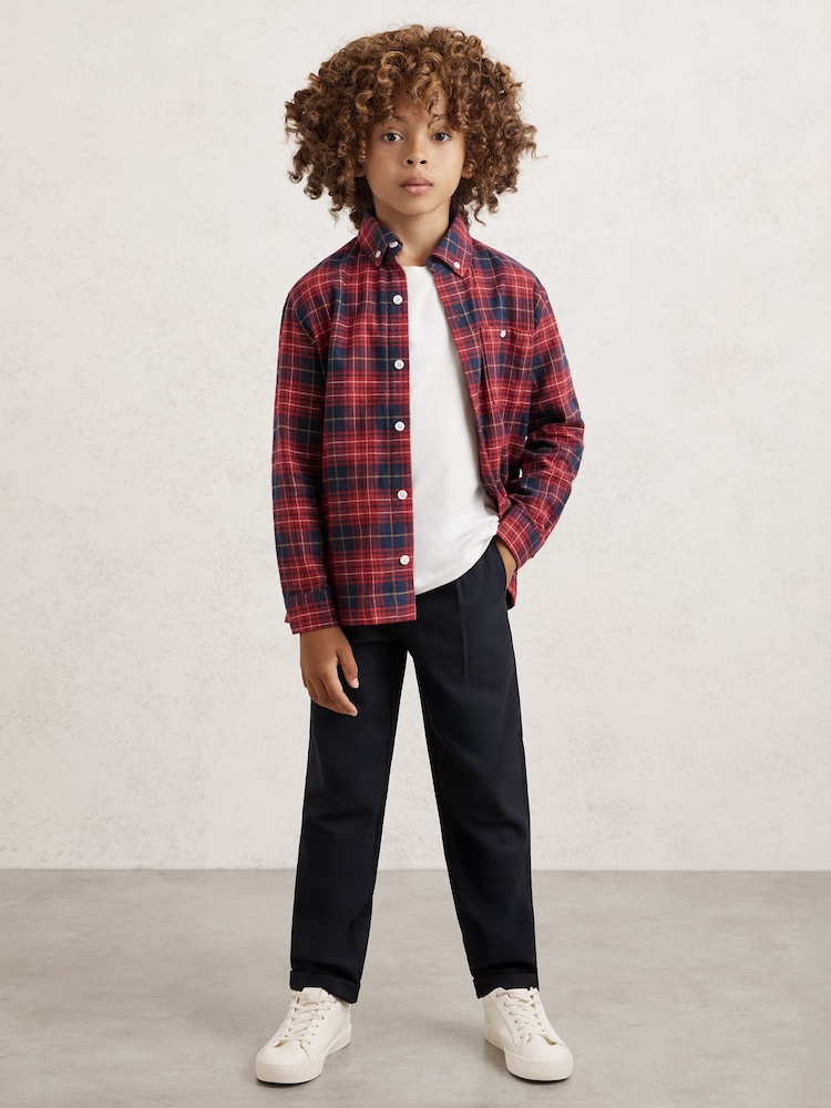 Reiss Red/Navy Blue Bronts Cotton Button-Through Check Shirt - Image 1 of 4 Reiss Red/Navy Blue Bronts Cotton Button-Through Check Shirt - Image 1 of 4