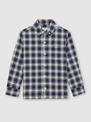 Reiss Navy Blue Bailes Cotton Button-Through Check Shirt - Image 2 of 4