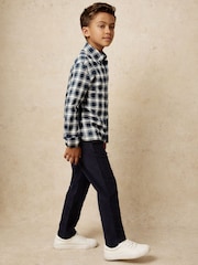 Reiss Navy Blue Bailes Cotton Button-Through Check Shirt - Image 3 of 4