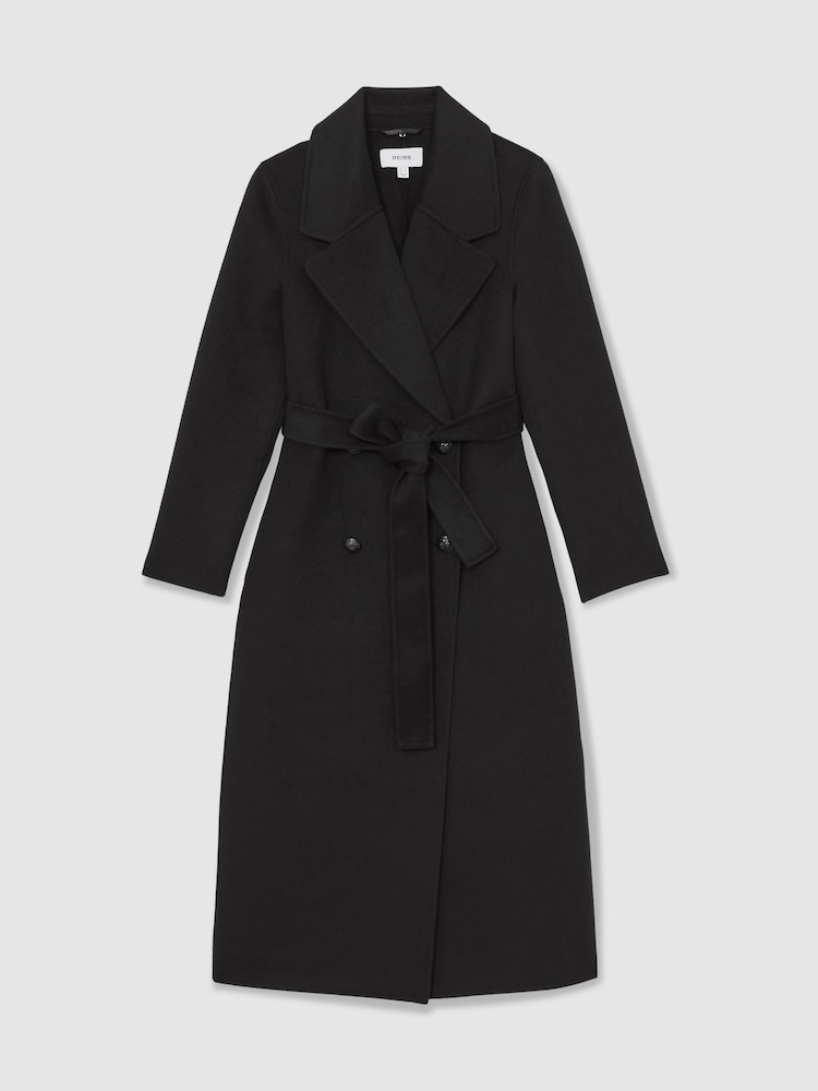 Reiss Black Dorian Double-Breasted Blindseam Coat Wool-Blend - Image 2 of 7 Reiss Black Dorian Double-Breasted Blindseam Coat Wool-Blend - Image 2 of 7