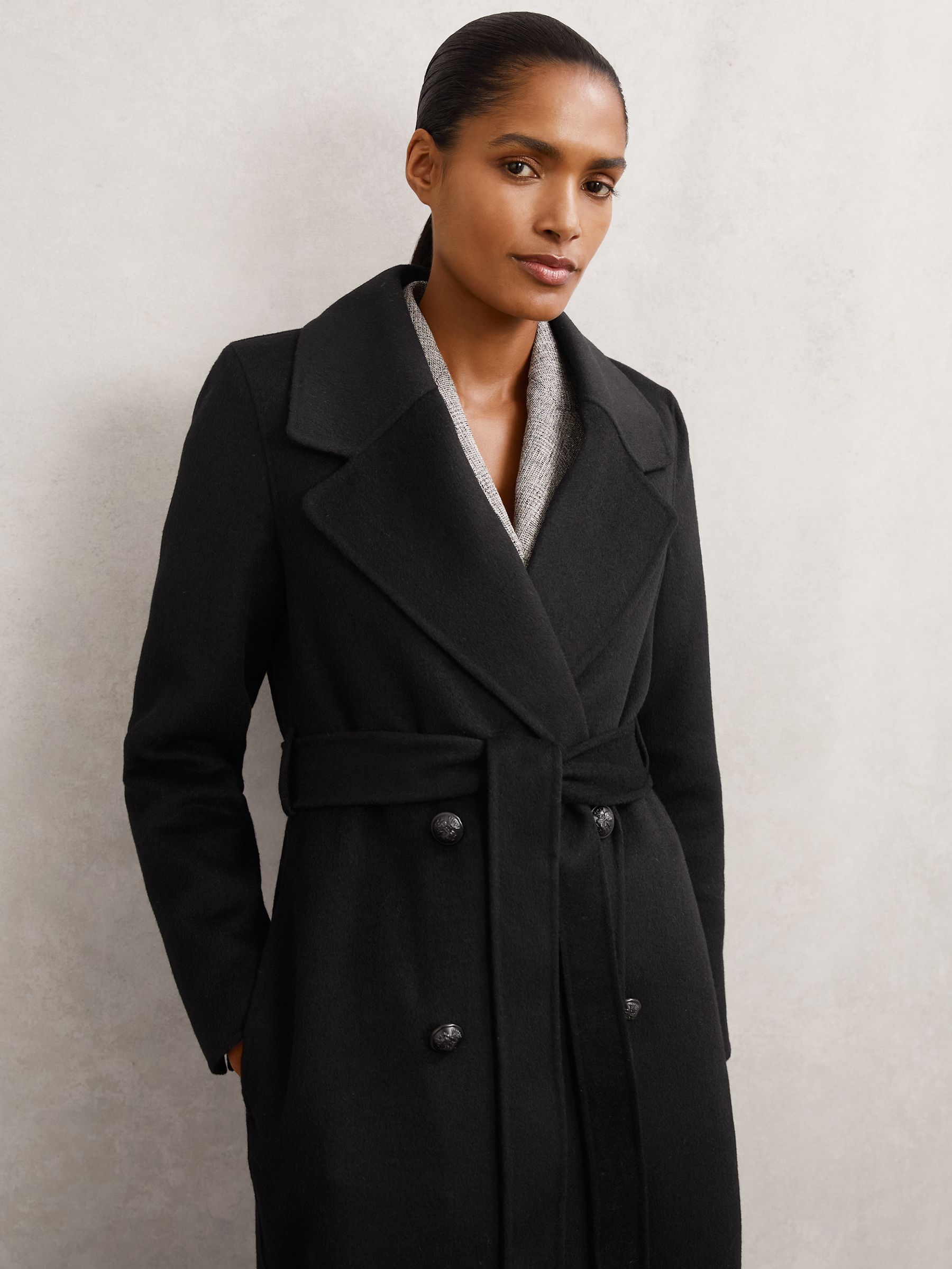 Buy Reiss Black Dorian Detachable Faux-Fur Collar Coat Wool-Blend
