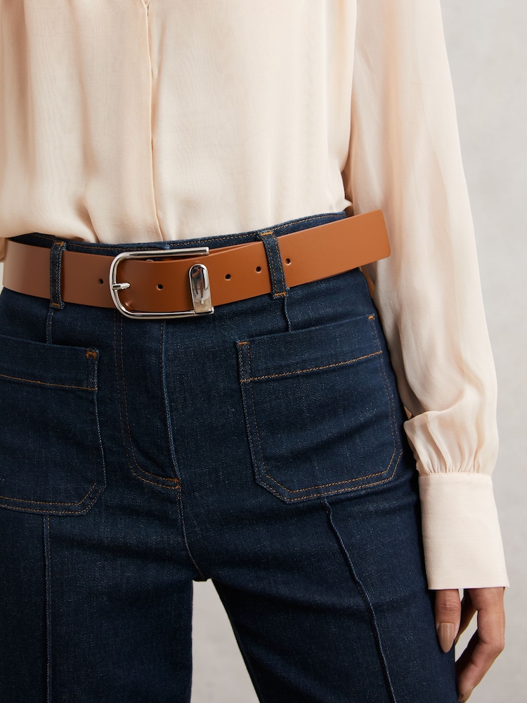 Reiss Tan Iyla Leather Half Keeper Belt - Image 2 of 5