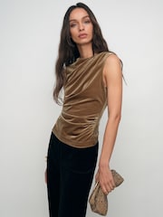 Reiss Gold Scarlett Velvet Drape Sleeveless Top - Image 1 of 6