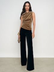 Reiss Gold Scarlett Velvet Drape Sleeveless Top - Image 3 of 6