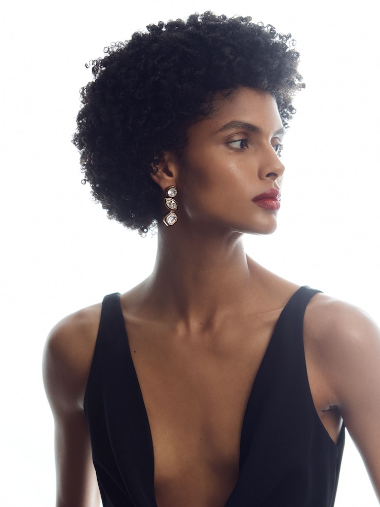 Reiss Gold Crista Tone Crystal Drop Earrings - Image 1 of 5 Reiss Gold Crista Tone Crystal Drop Earrings - Image 1 of 5