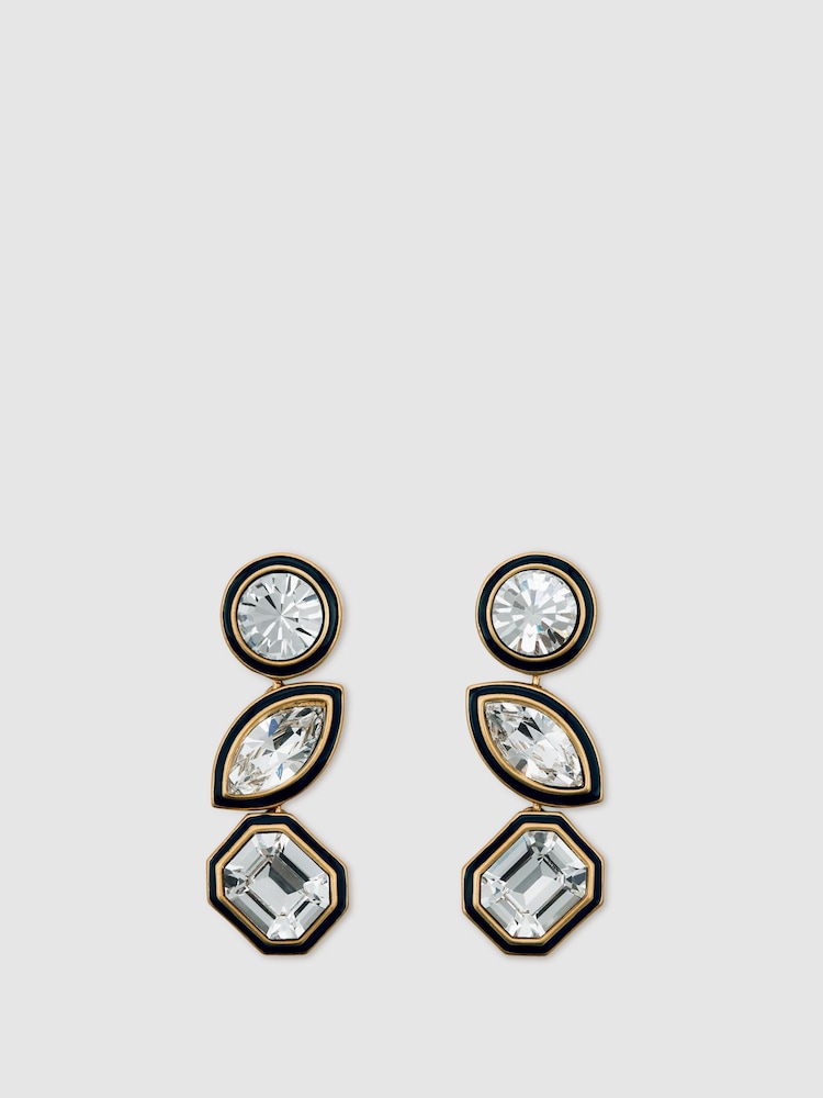 Reiss Gold Crista Tone Crystal Drop Earrings - Image 2 of 5 Reiss Gold Crista Tone Crystal Drop Earrings - Image 2 of 5