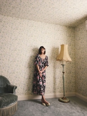 Cath Kidston Black Hackney Rose Printed Cotton Midi Dress - Image 3 of 10